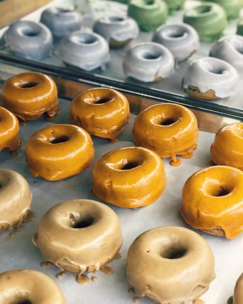 Gluten Free Donuts with icing on trays