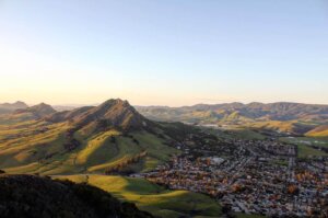 Landscape view of San Luis Obispo town and mountains Landscape view of San Luis Obispo town and mountains
